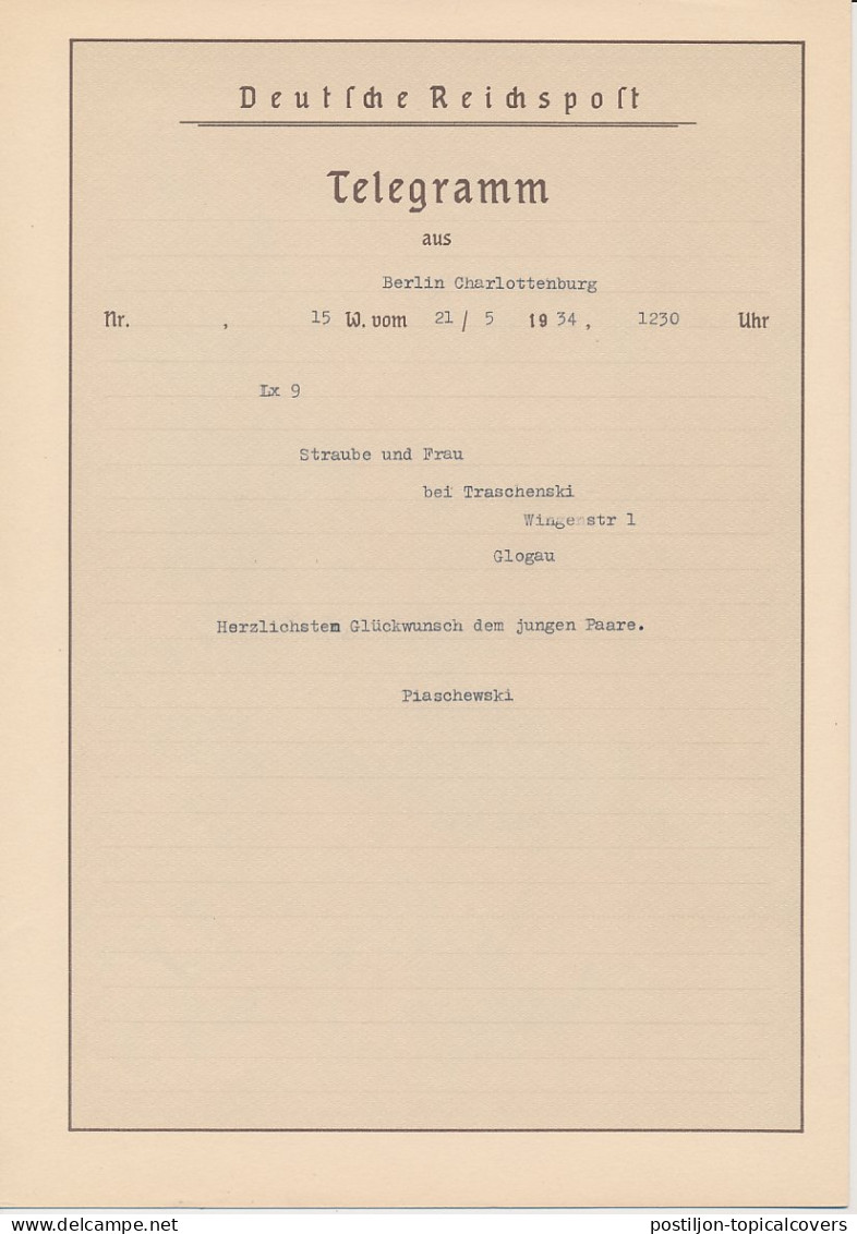 Telegram Germany 1934 - Schmuckblatt Telegramme Nazi Party Rallies 1933 - Swastika - Eagle - Church Potsdam - Other & Unclassified