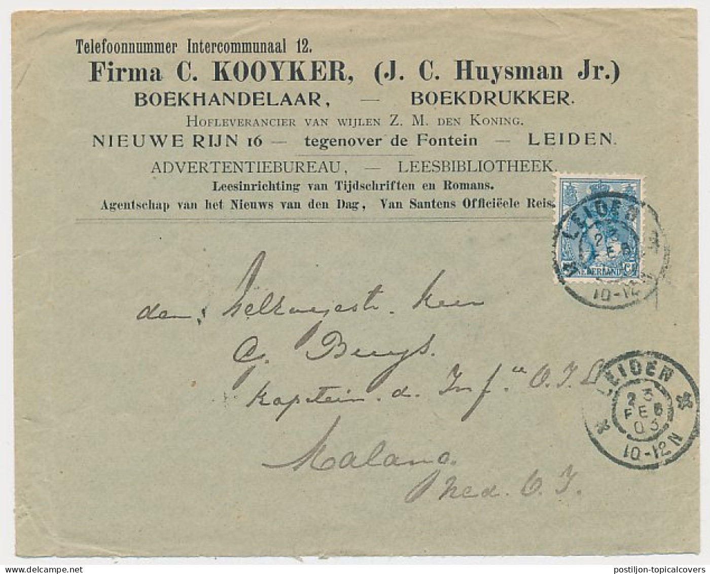 Firma Envelop Leiden 1903 - Kooyker - Boekhandelaar- Boekdrukker - Unclassified