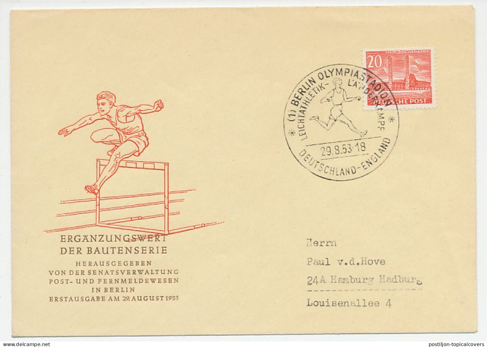 Cover / Postmark Germany 1953 Athletic Contests Berlin - Olympic Stadion - Other & Unclassified