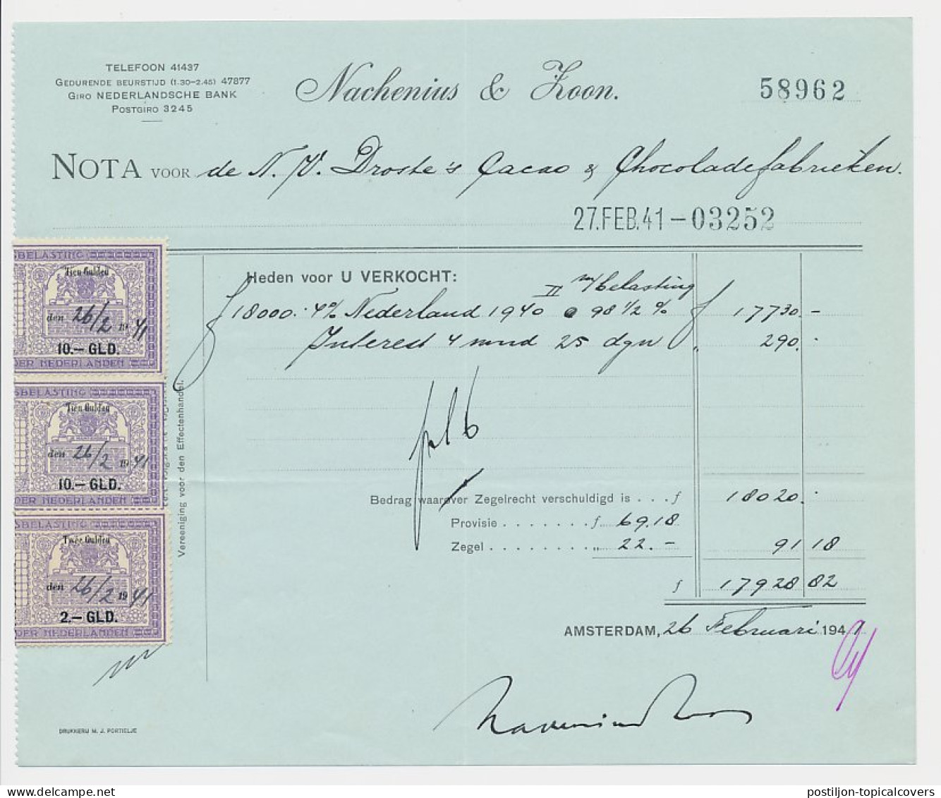 Beursbelasting 2.- GLD. / 10.- GLD. Den 19.. - Amsterdam 1941 - Revenue Stamps
