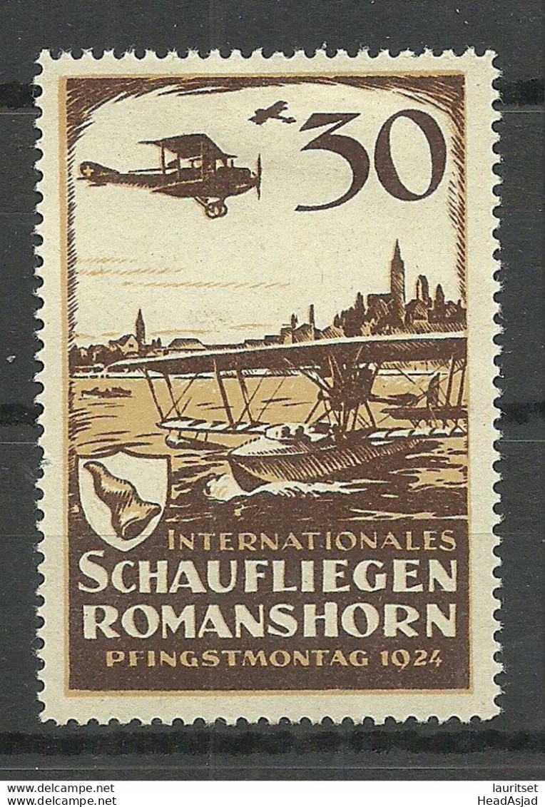 Schweiz Switzerland 1924 Flugspende Vignette 30 Rp. Schaufliegen Romanshorn Air Plane * - Airplanes