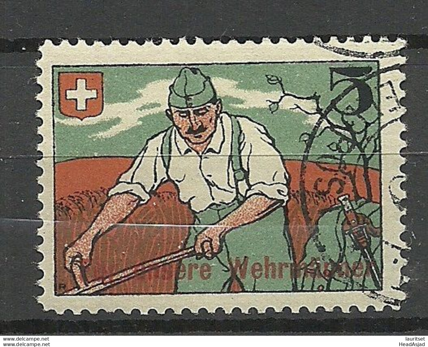 Switzerland SCHWEIZ F√ºr Unsere Wehrm√§nner Spendemarke Vignette O - Oblitérés