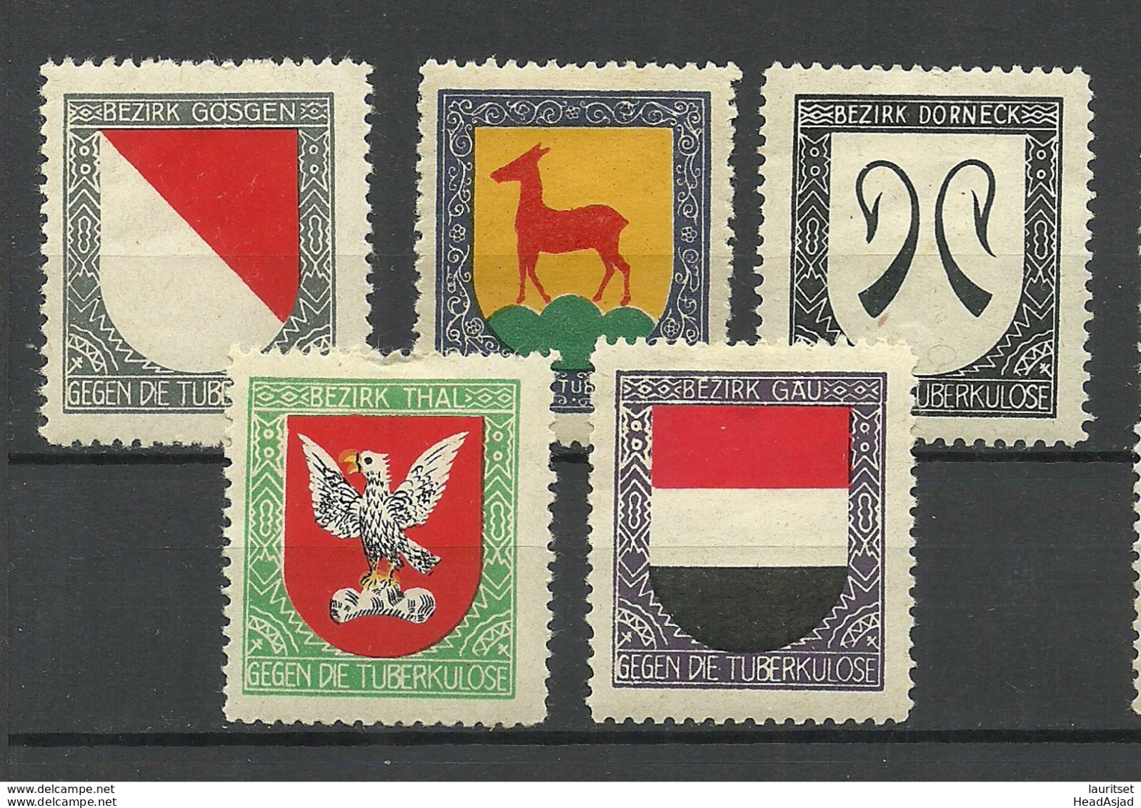 Switzerland SCHWEIZ Bezirkwappen Coat Of Arms Gegen Tuberkulose Vignetten * - Vignetten (Erinnophilie)