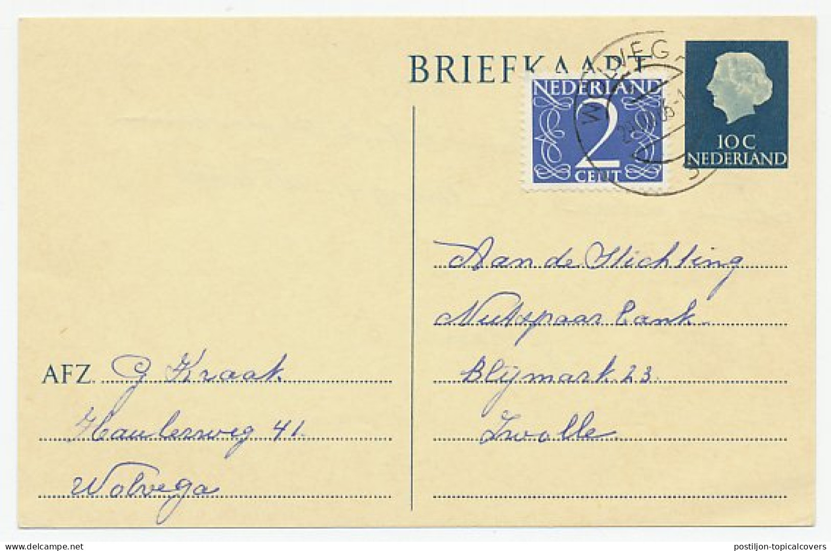 Briefkaart G. 330 / Bijfrankering Wolvega - Zwolle 1966 - Ganzsachen