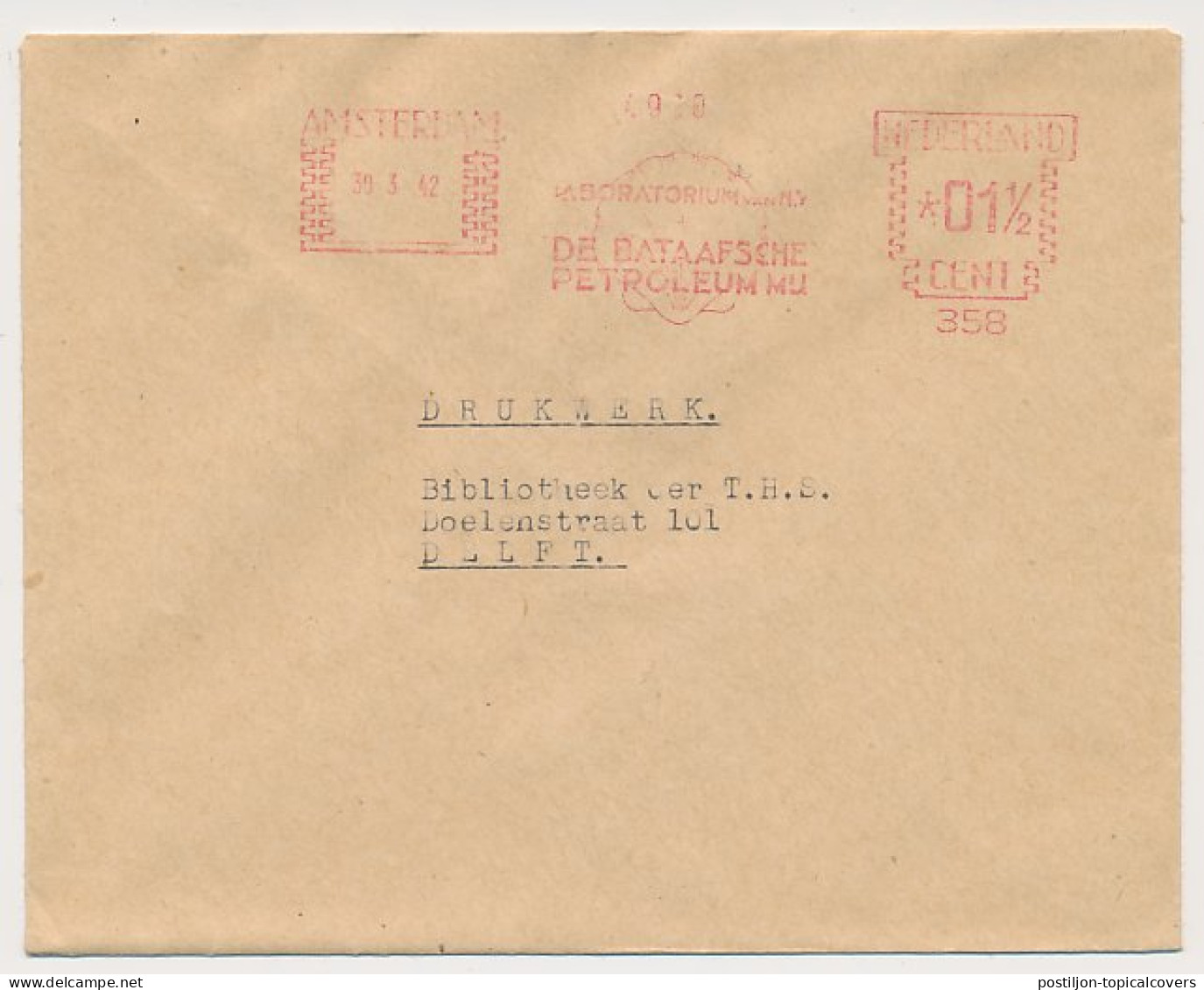 Meter Cover Netherlands 1942 Shell - Oil - Other & Unclassified