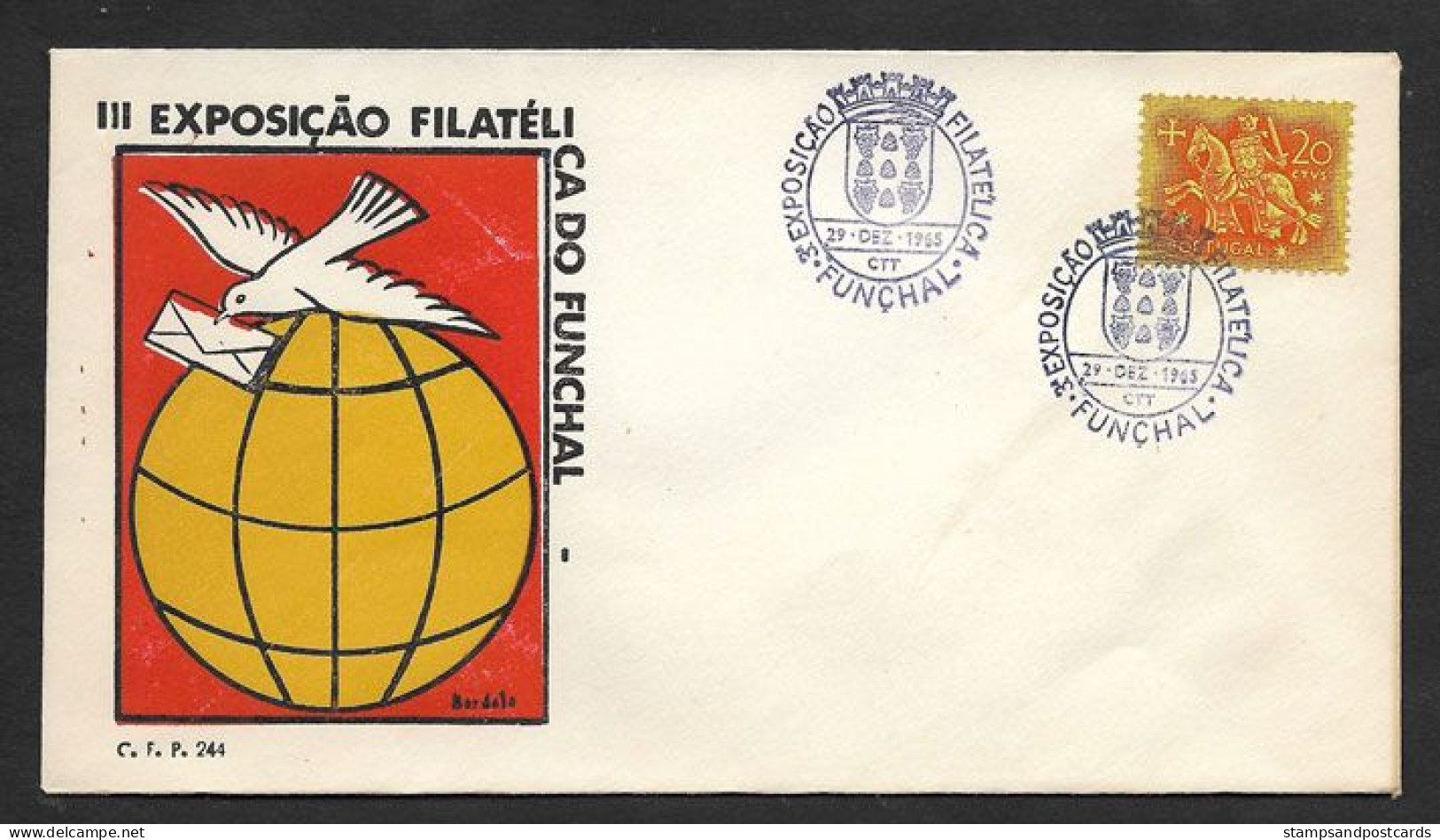 Portugal Cachet Commémoratif  Expo Philatelique Funchal Madère Madeira 1965 Event Postmark Philatelic Expo - Postal Logo & Postmarks