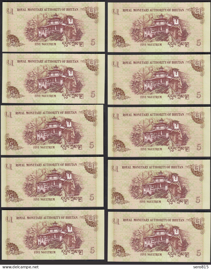 BHUTAN 10 Stück á 5 Ngultrum 2006 Pick 28a  UNC (1)    (89269 - Autres - Asie