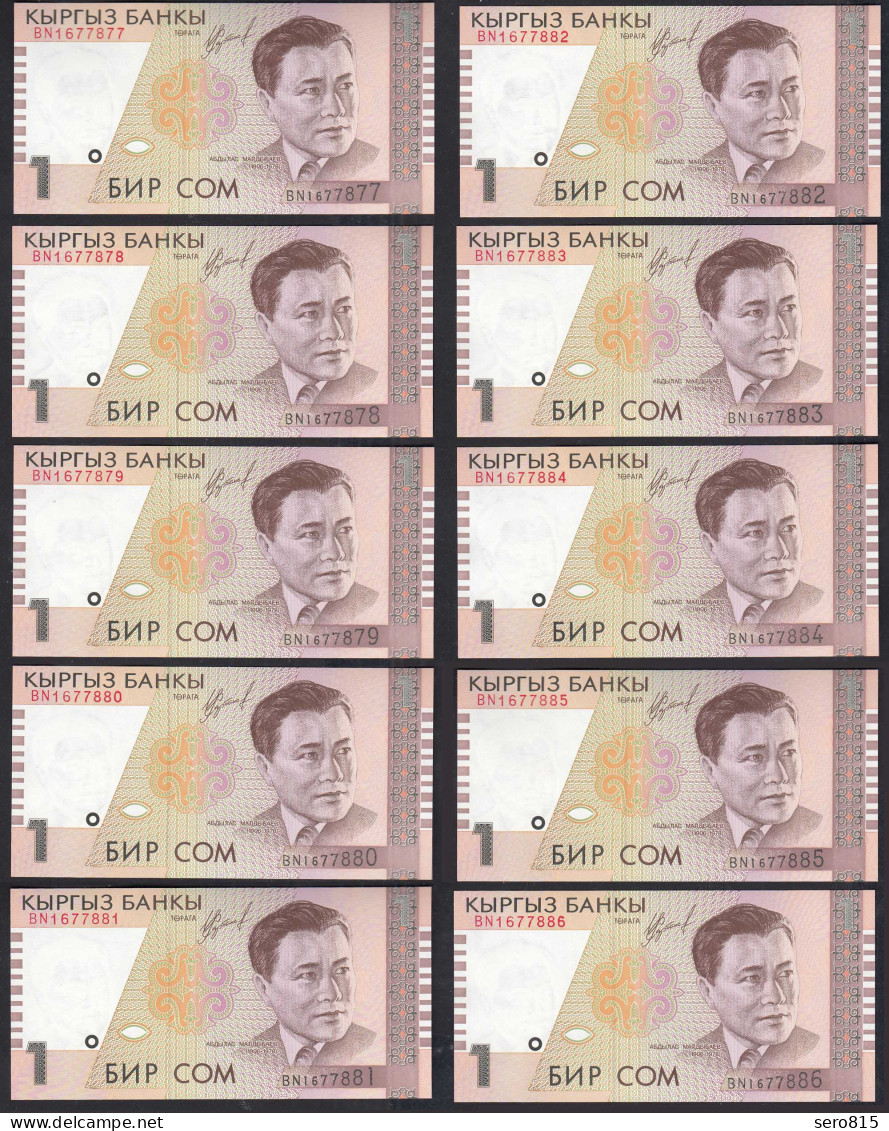 Kirgistan - Kirgisistan - Kyrgyzstan 10 Stück á 1 Som 1999 Pick 15a  UNC (1) - Autres - Asie