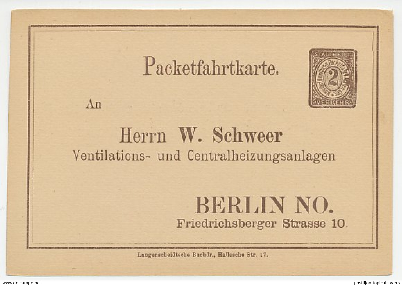 Local Mail Stationery Berlin 188. - Packetfahrkarte Ventilation And Central Heating Systems - Unclassified