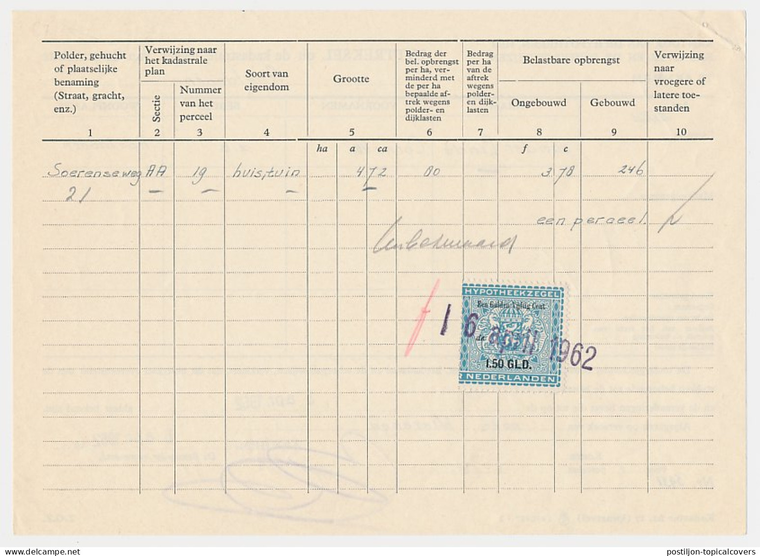 Hypotheekzegel 1.50 GLD. - Arnhem 1962 - Steuermarken