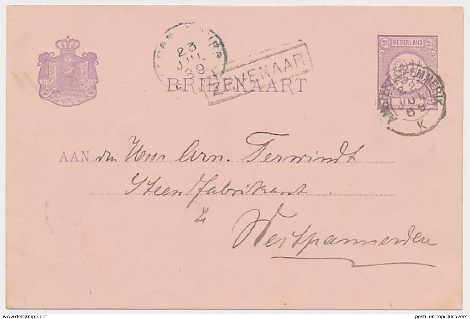 Trein Haltestempel Zevenaar 1889 - Covers & Documents