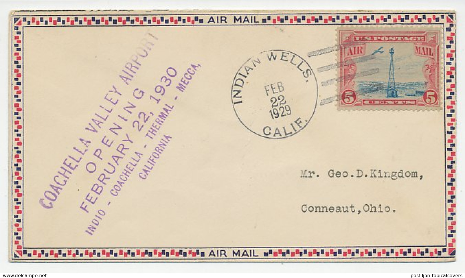 Cover / Postmark USA 1929 Opening Coachella Valley Airport - Airplanes