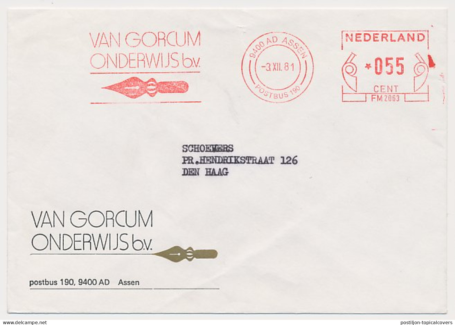 Meter Cover Netherlands 1981 Dip Pen - Fountain Pen - Assen - Non Classés