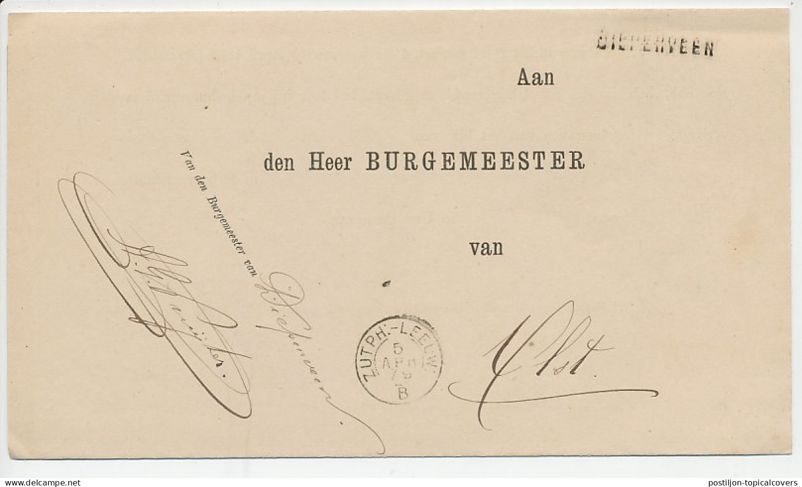 Naamstempel Diepenveen 1879 - Brieven En Documenten