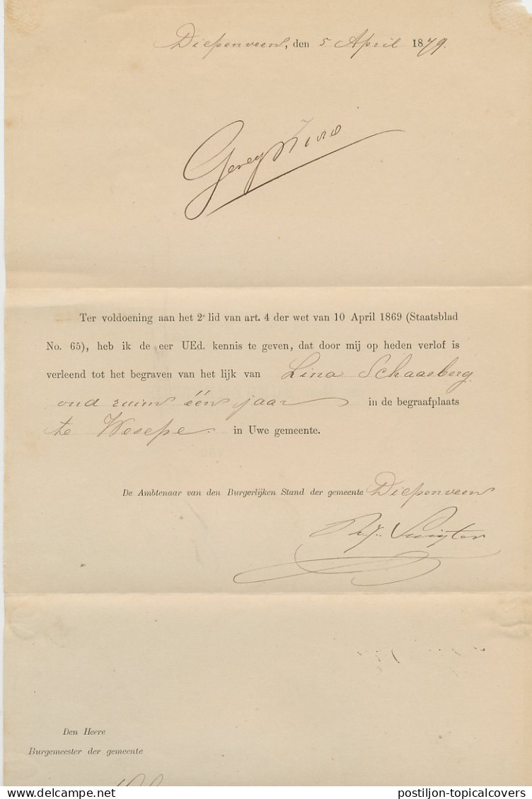 Naamstempel Diepenveen 1879 - Lettres & Documents