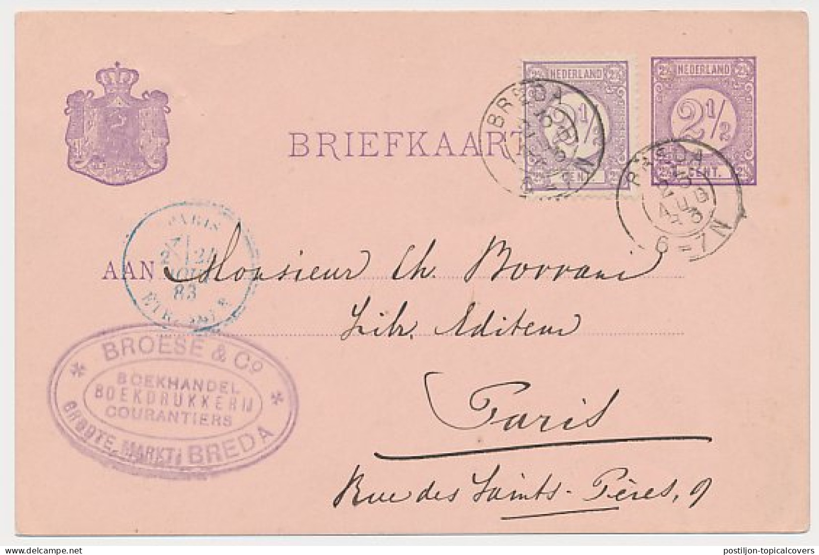 Briefkaart Breda 1883 - Boekhandel - Drukkerij - Cournatiers - Unclassified