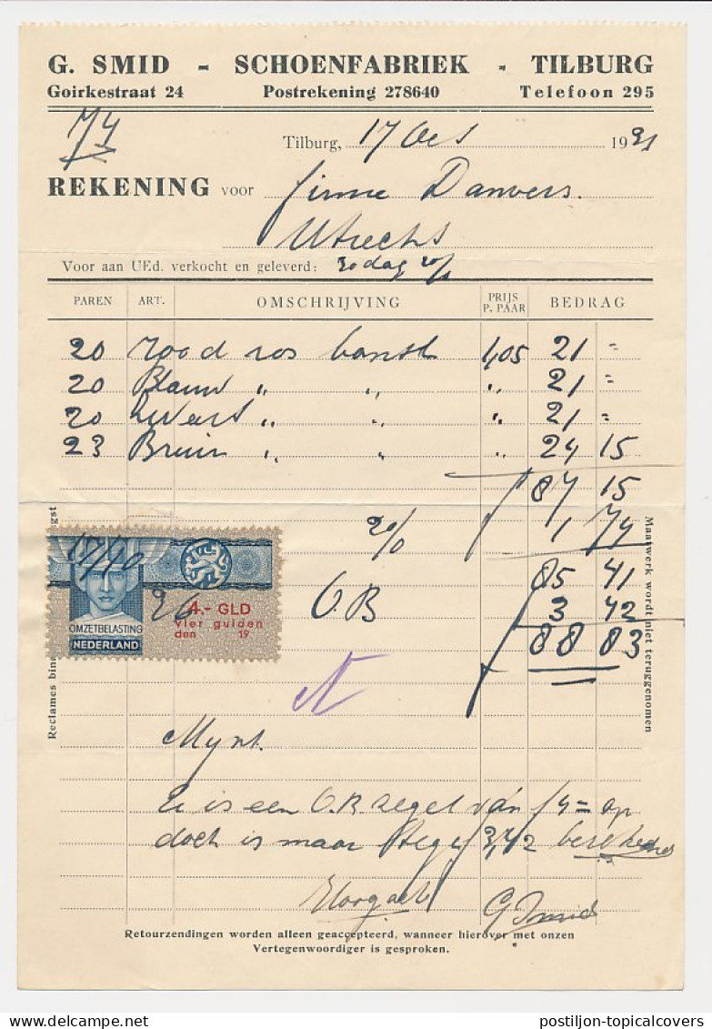 Omzetbelasting 4.- GLD - Tilburg 1936 - Revenue Stamps