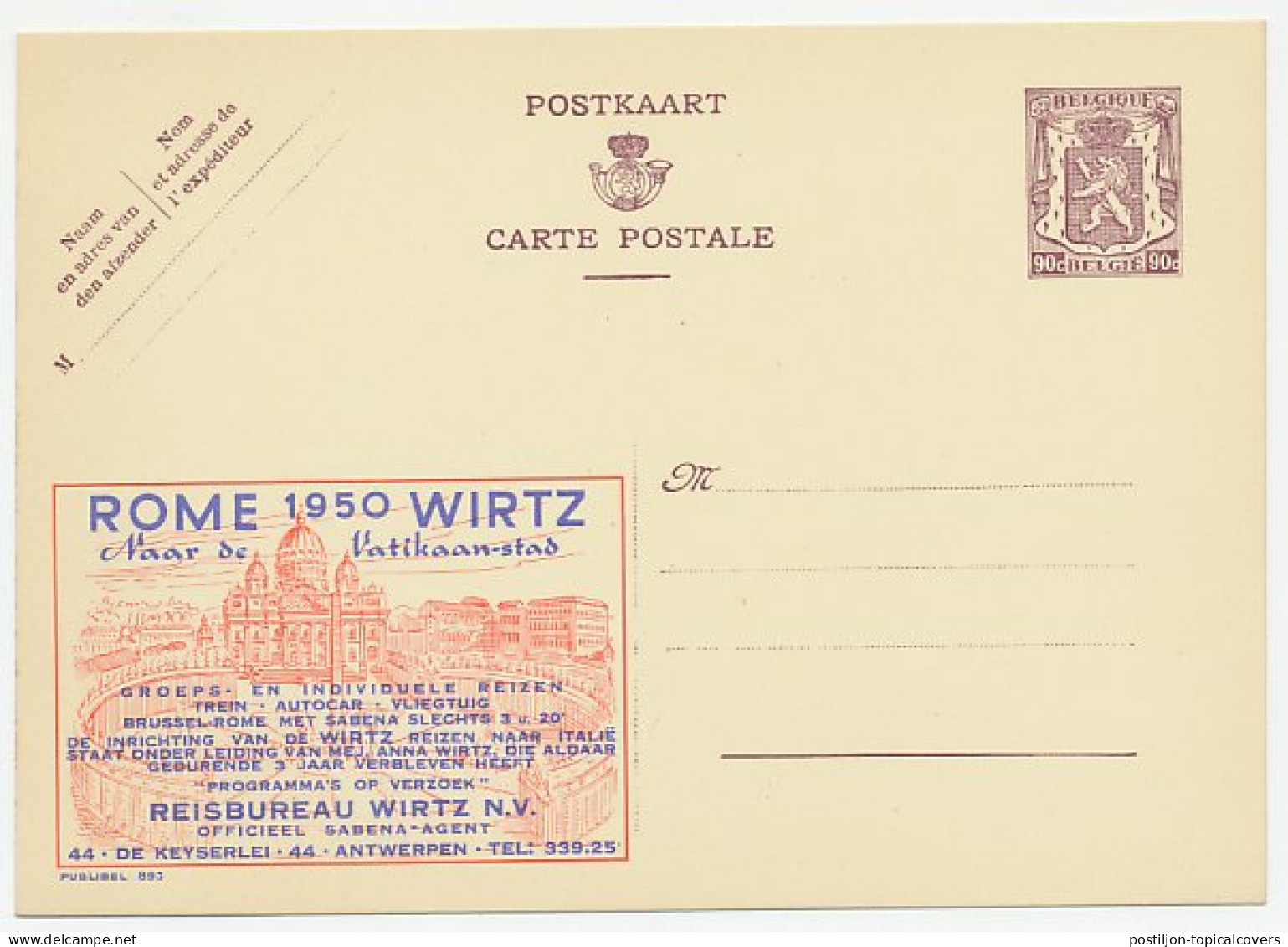 Publibel - Postal Stationery Belgium 1948 Rome - Vatican City - Travel - Other & Unclassified