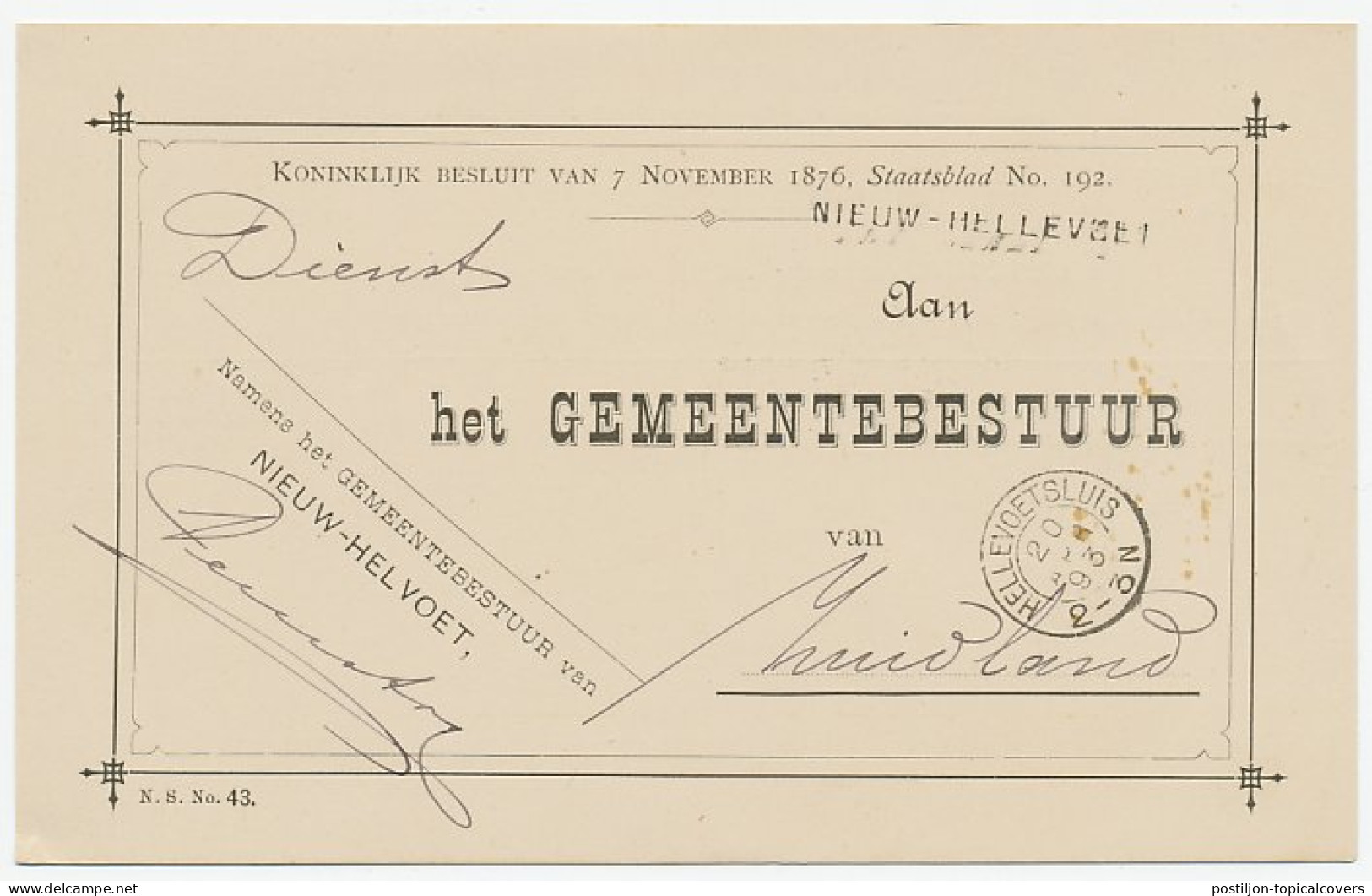 Naamstempel Nieuw - Hellevoet 1893 - Covers & Documents