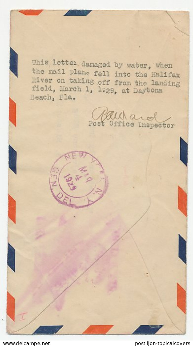 Crash Mail Cover USA 1929 Damaged By Water - Crash Into The Halifax River - Daytona Beach - Zonder Classificatie