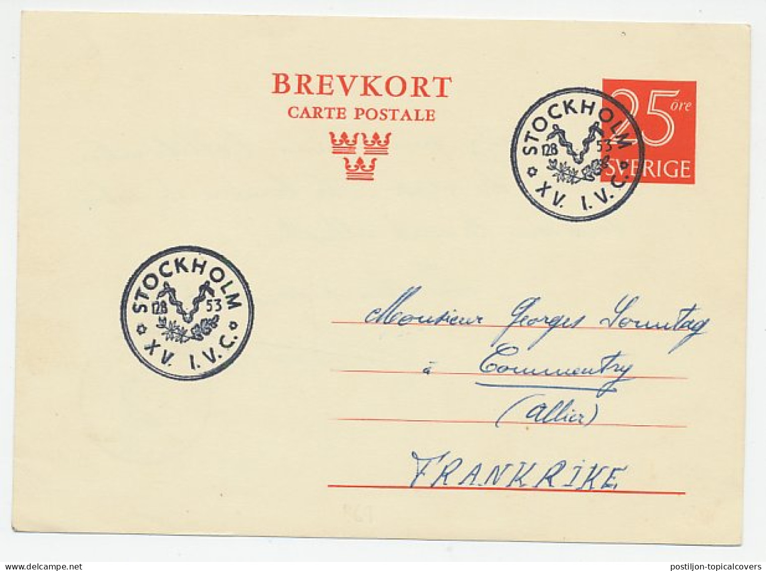 Postcard / Postmark Sweden 1953 15th I.V.C. 1953 - Autres & Non Classés