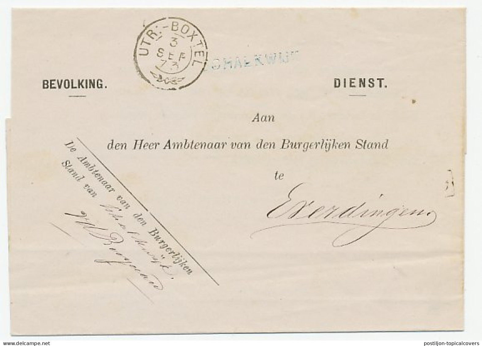 Naamstempel Schalkwijk 1873 - Covers & Documents