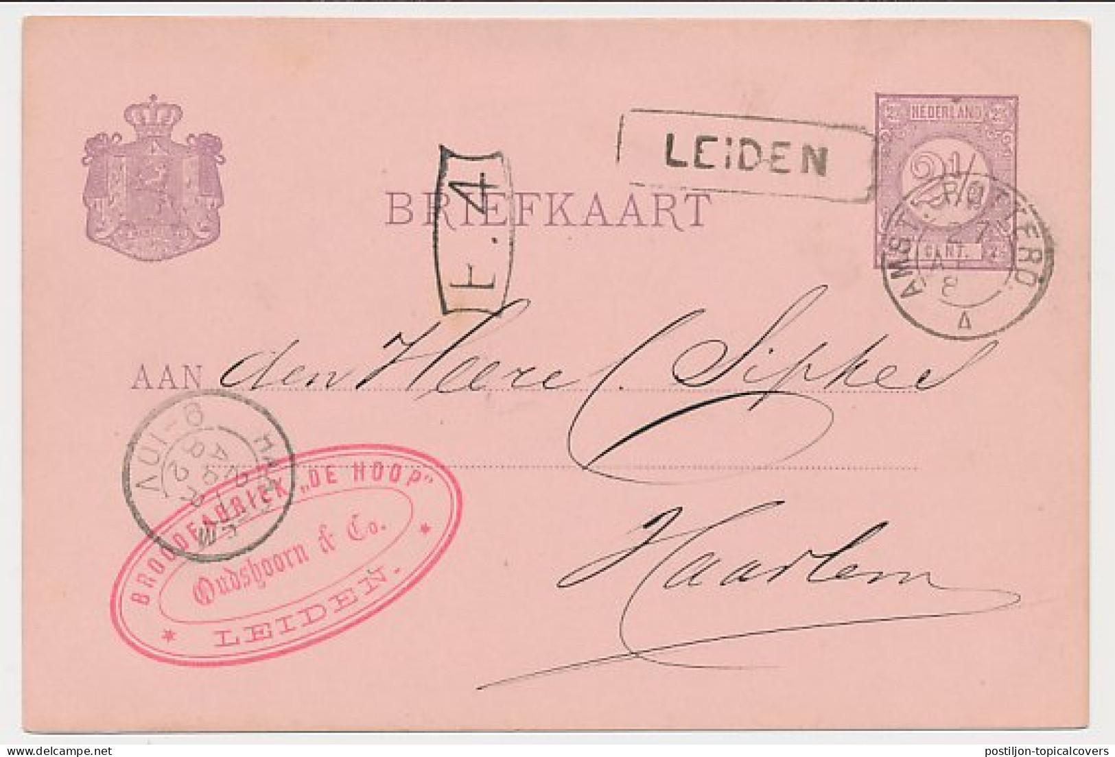 Trein Haltestempel Leiden 1882 - Brieven En Documenten