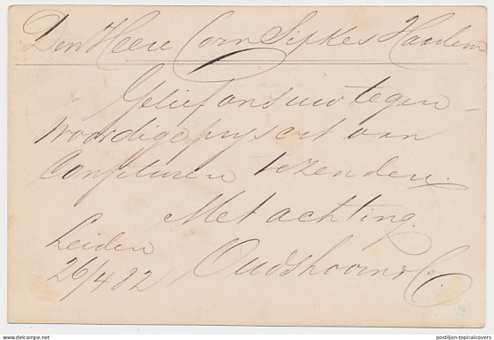 Trein Haltestempel Leiden 1882 - Lettres & Documents