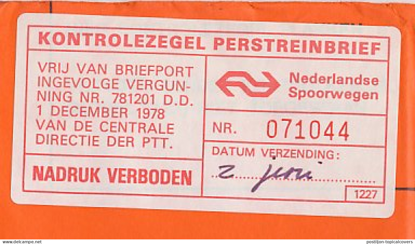 Complete Perstreinbrief / Kontrolezegel NS Amsterdam - Apeldoorn ( 1979 ) - Unclassified