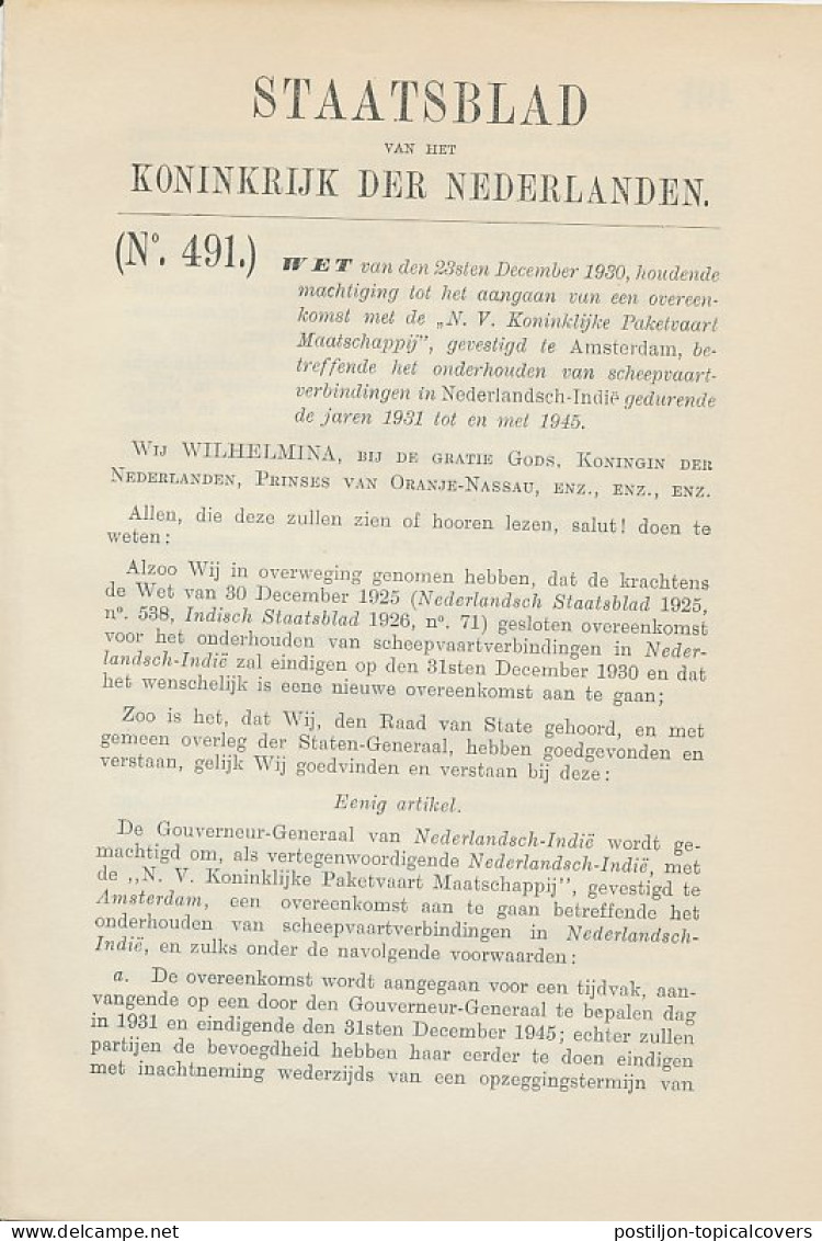 Staatsblad 1930 : Scheepvaartverbinding Kon. Paketvaart Mij. - Documents Historiques