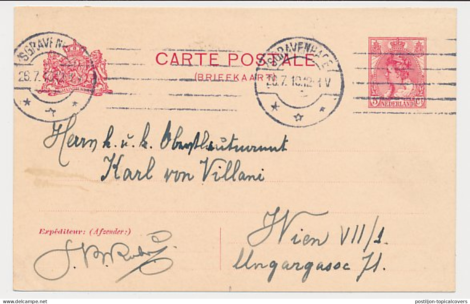 Briefkaart G. 82 II S Gravenhage - Wenen Oostenrijk 1910 - Ganzsachen