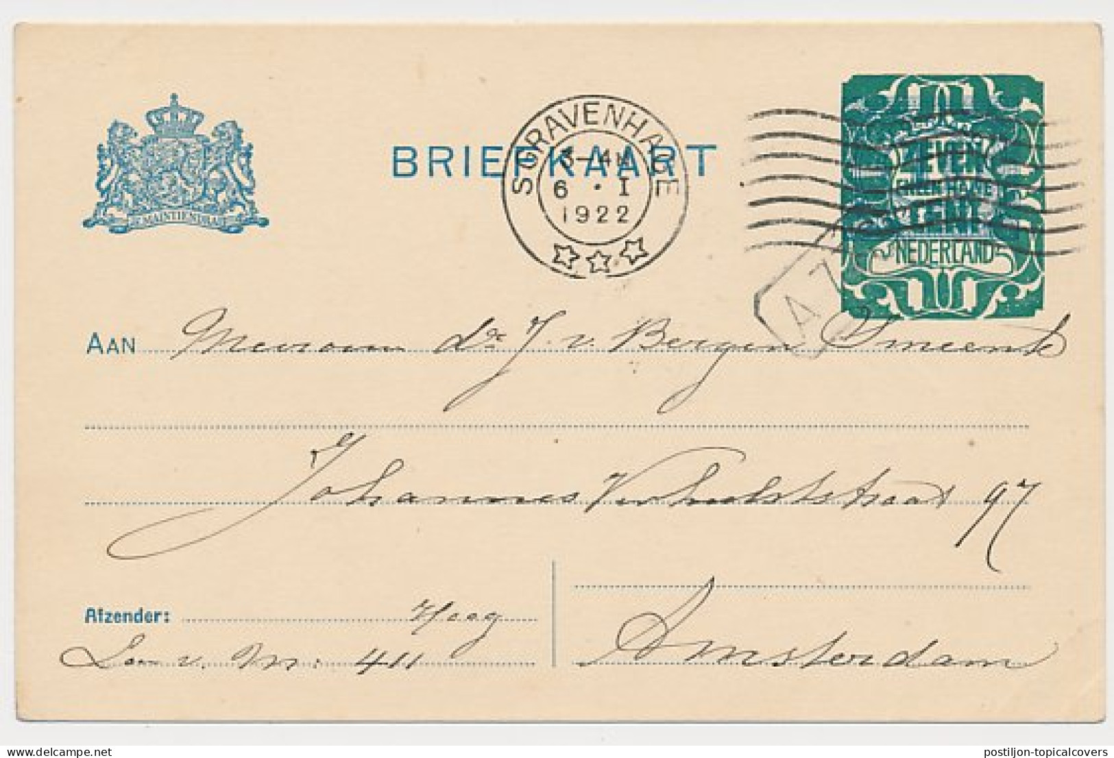 Briefkaart G. 163 II Den Haag - Amsterdam 1922 - Postal Stationery