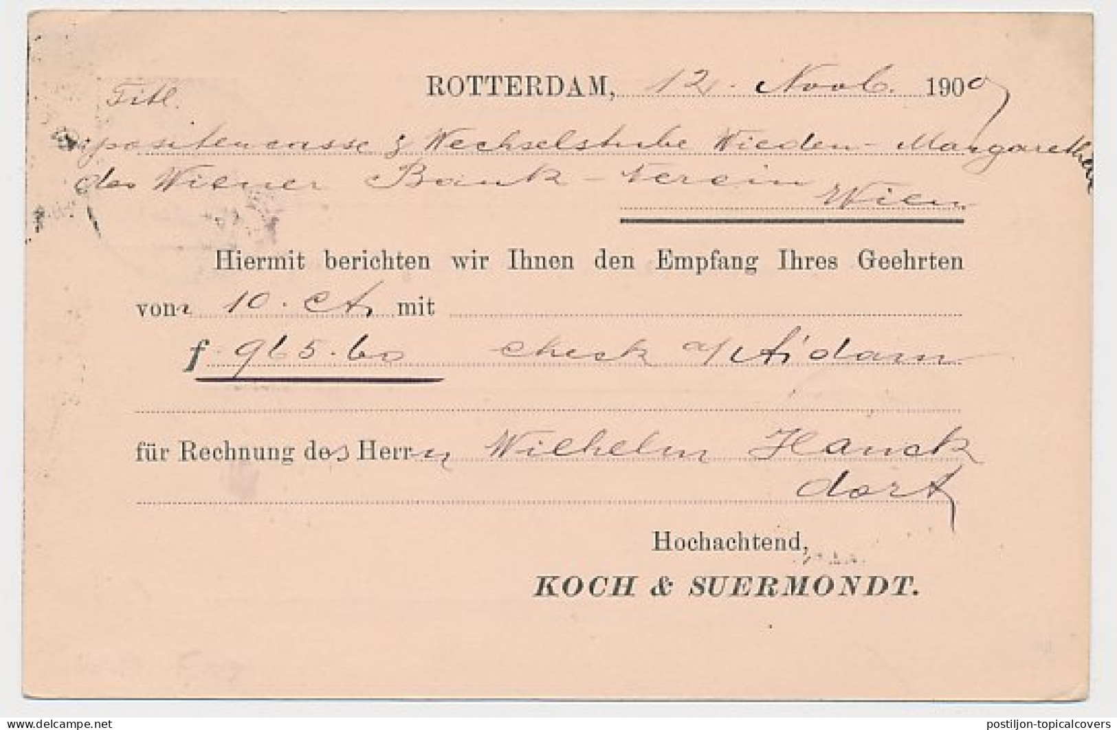Briefkaart G. 53 Particulier Bedrukt Rotterdam - Oostenrijk 1900 - Postwaardestukken