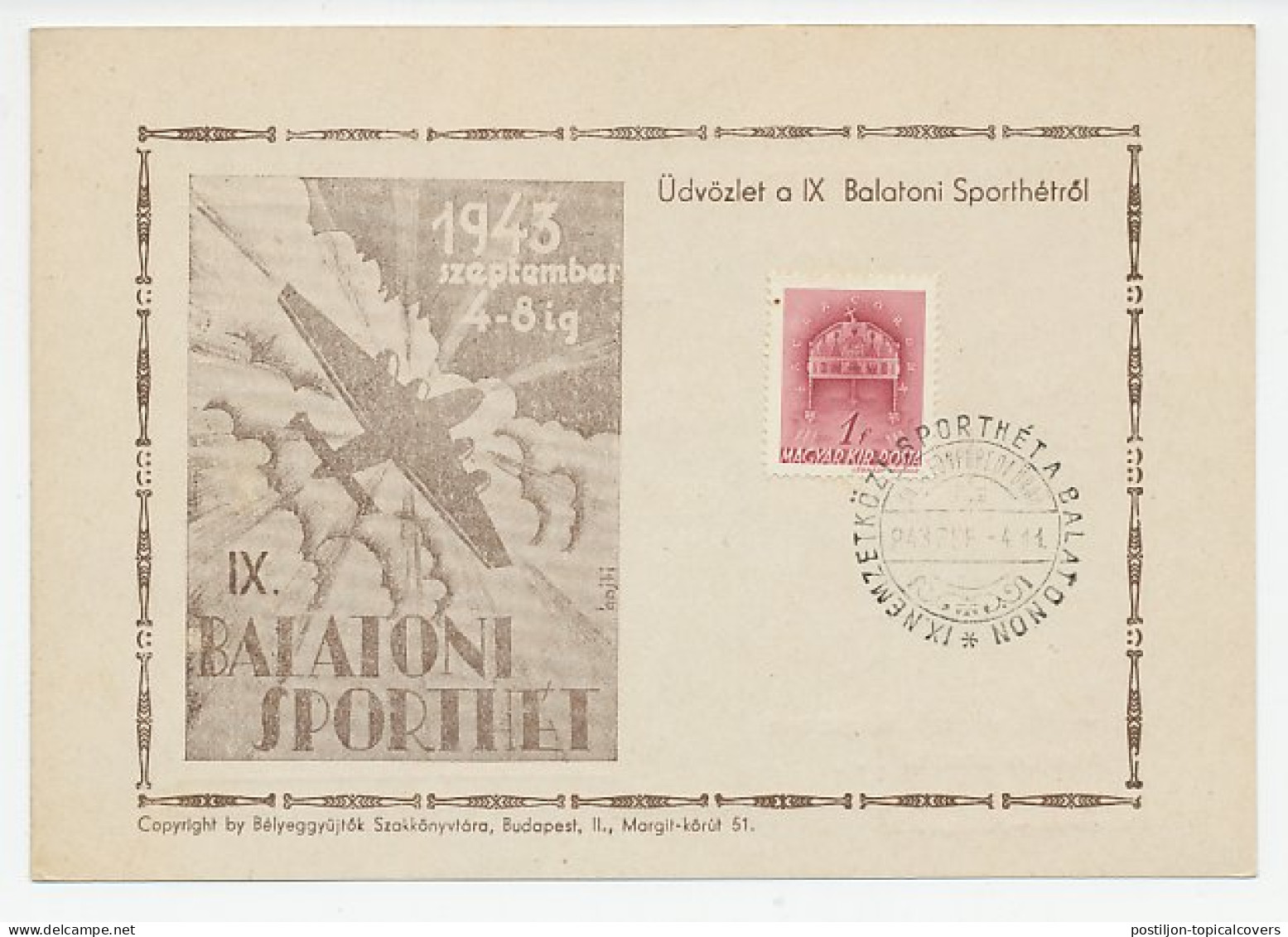 Postcard / Postmark Hungary 1943 International Sports Week At Lake Balaton - Other & Unclassified