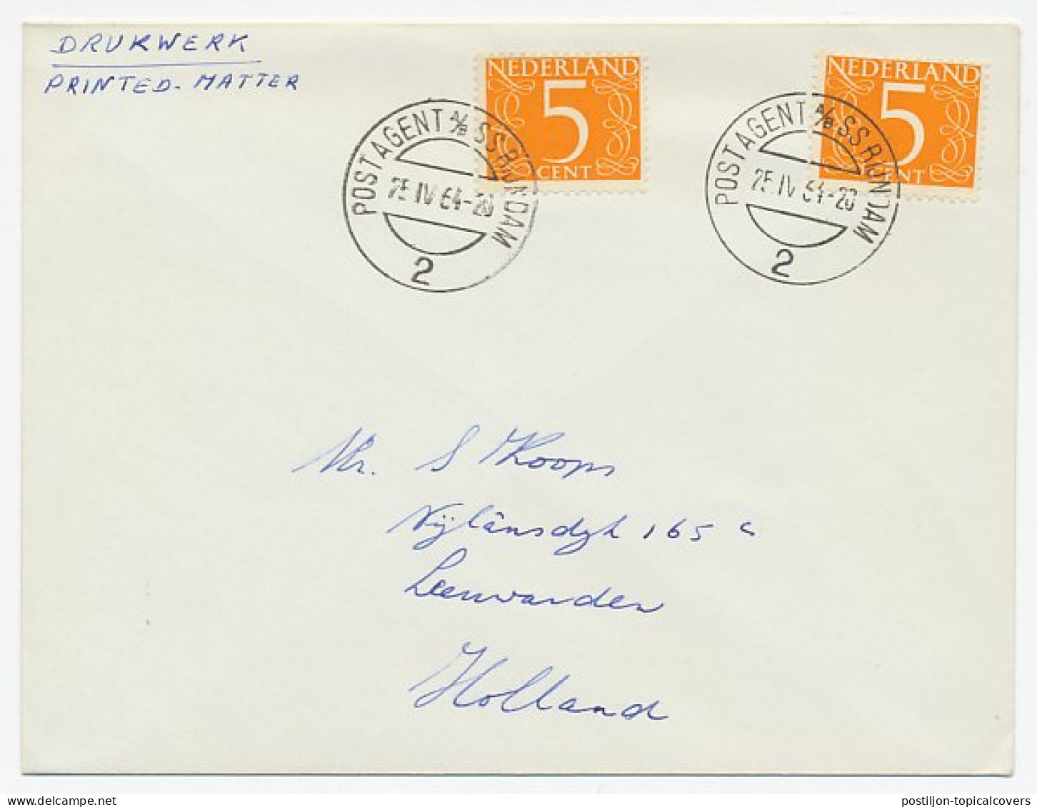 Postagent SS Rijndam 1964 : Naar Leeuwarden - Unclassified
