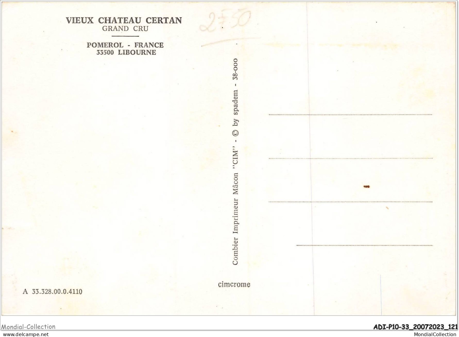 ADIP10-33-0910 - Vieux Château Certan - Grand Cru - Pomerol - France - LIBOURNE  - Libourne