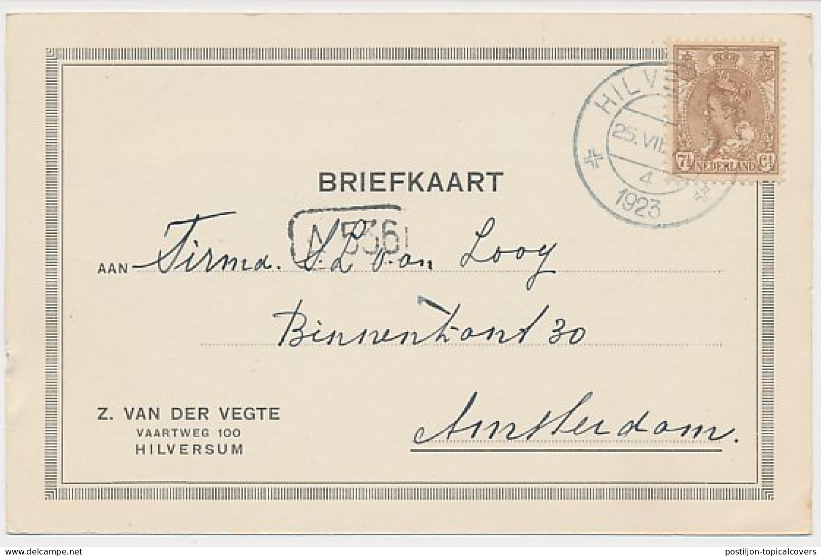 Firma Briefkaart Holversum 1923 - Z. Van Der Vegte - Non Classés