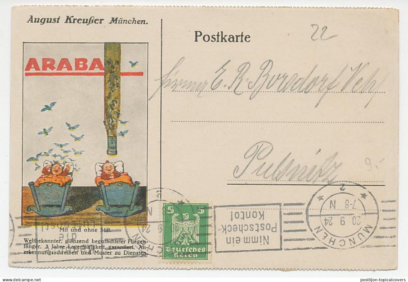 Illustrated Card Deutsches Reich / Germany 1924 Fly - Flycatcher - Araba - Andere & Zonder Classificatie