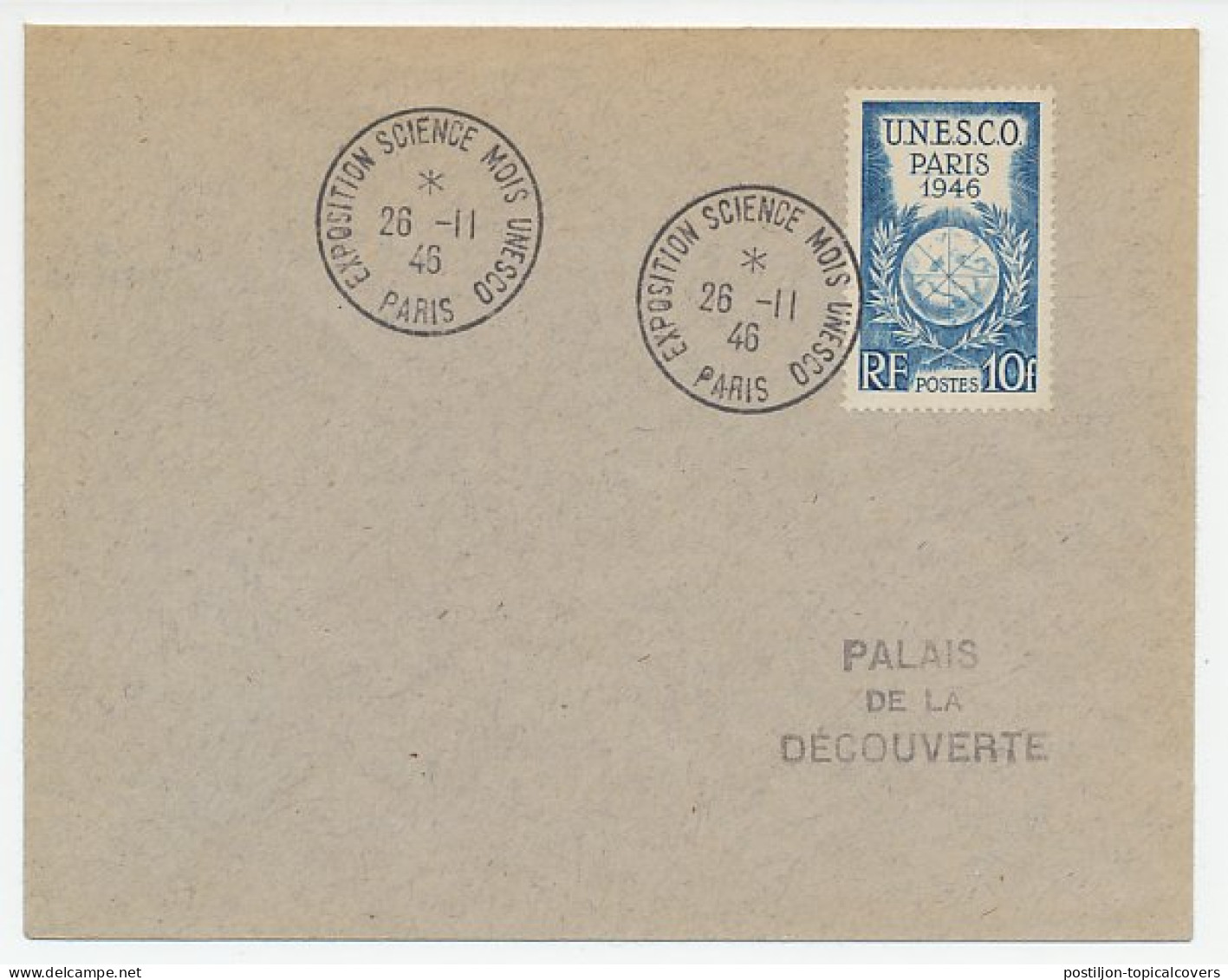 Cover / Postmark France 1946 Science Exhibition - UNESCO - United Nations - UNO