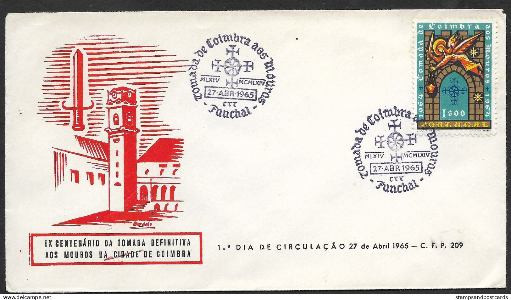 Portugal 900 Ans Conquête Coimbra Aux Maures Cachet Funchal Madère 1965 FDC Coimbra Conquest Madeira Pmk - FDC