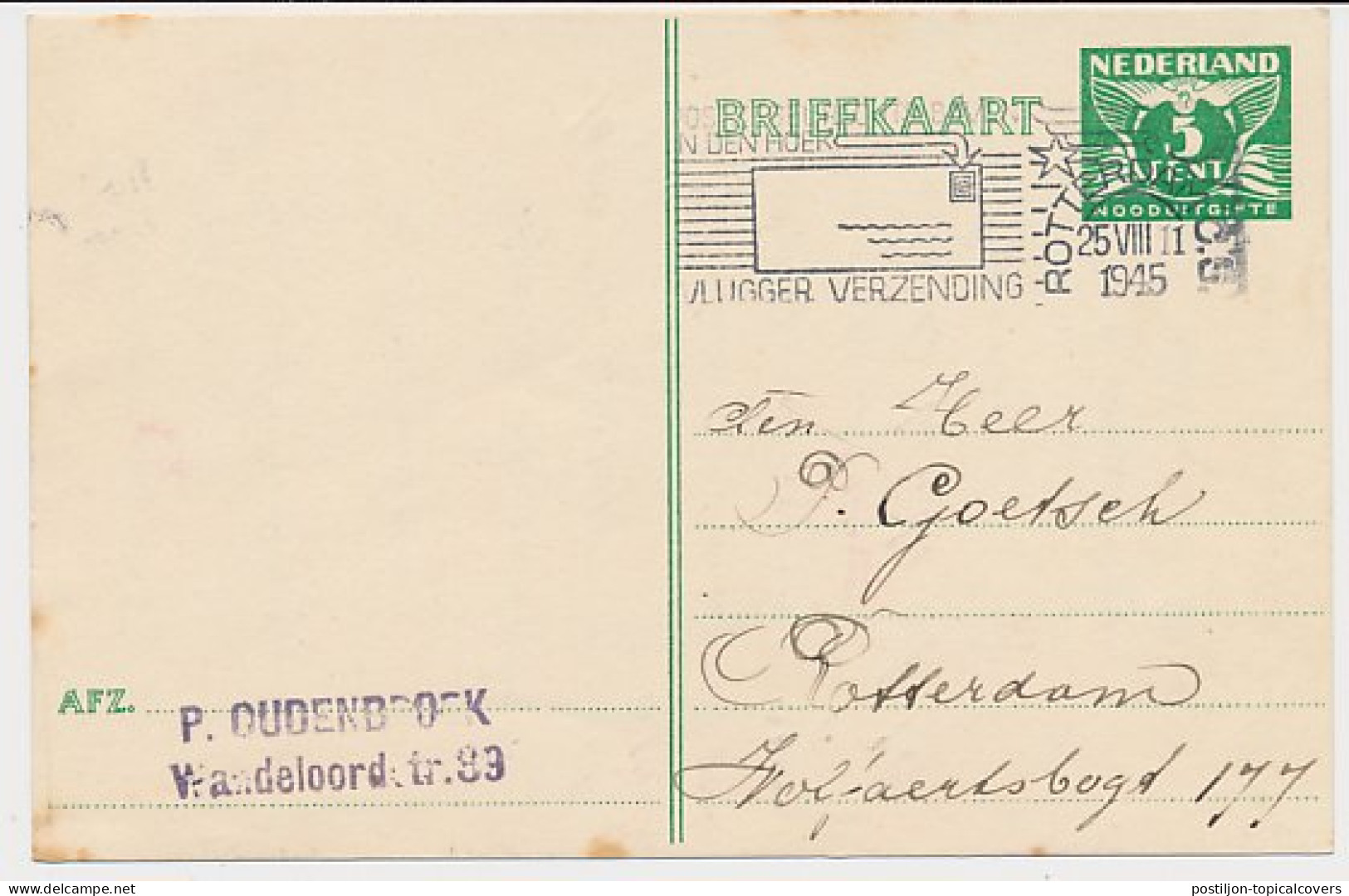 Briefkaart G. 277 E Locaal Te Rotterdam 1945 - Entiers Postaux