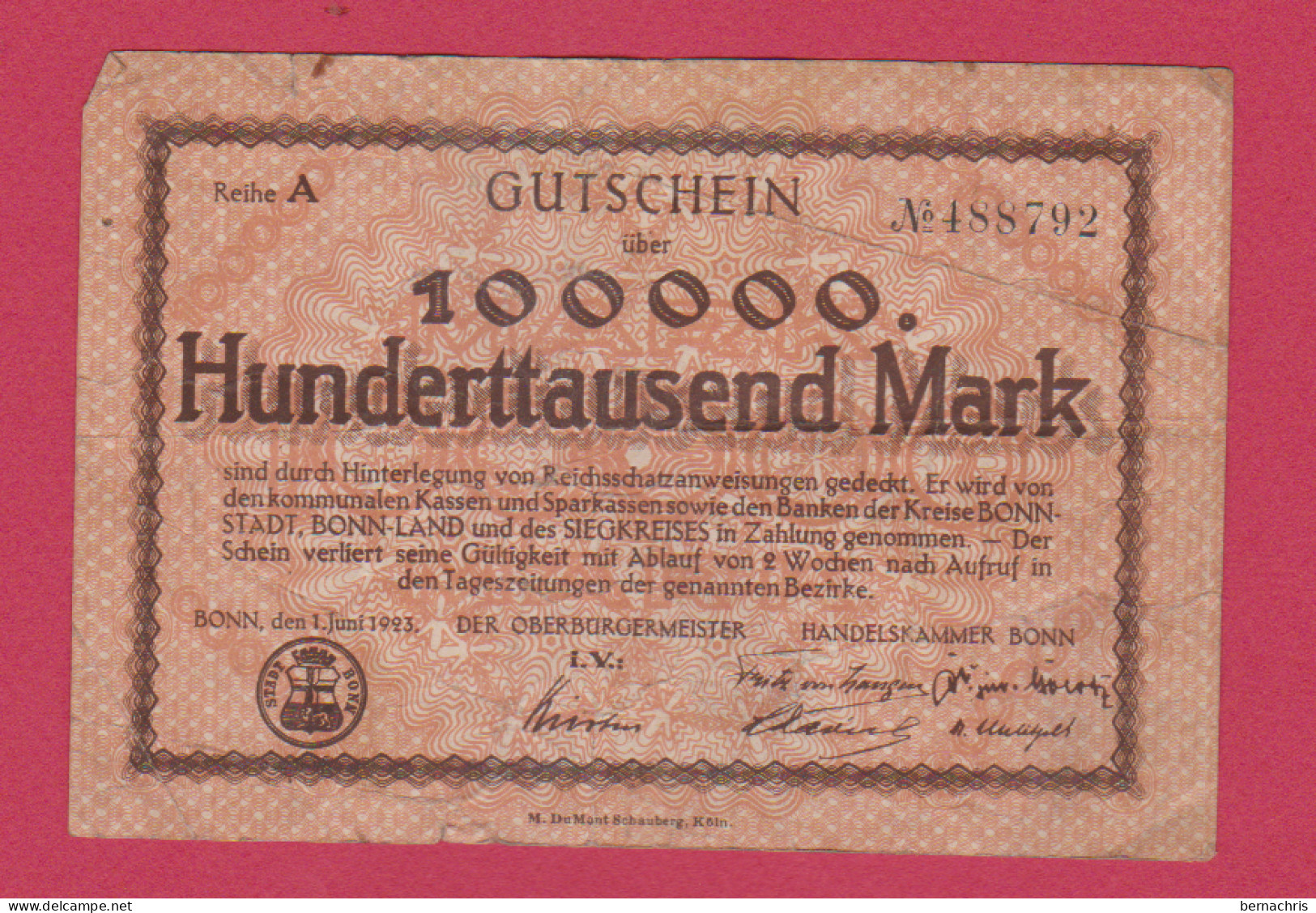 ALLEMAGNE - 100 000 MARKS 1923 Bonn - Collezioni