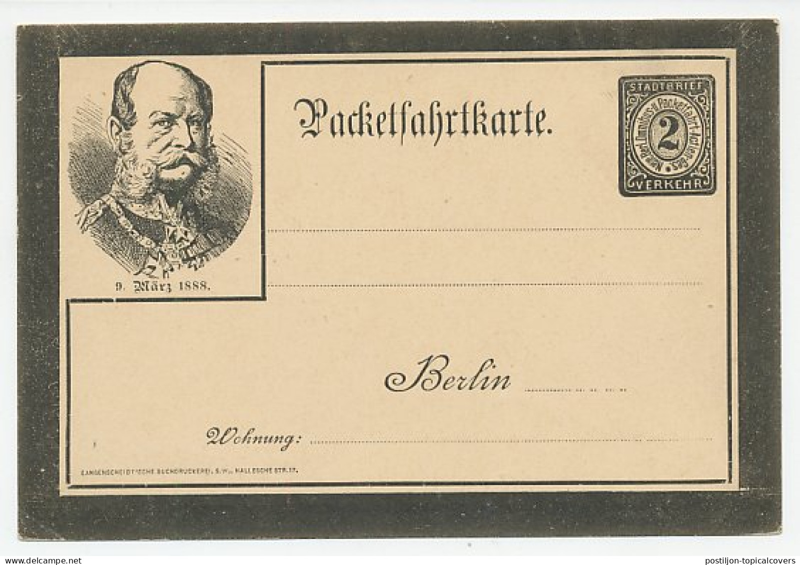 Local Mail Stationery Berlin Emperor Wilhelm I - Mourning Card - Royalties, Royals