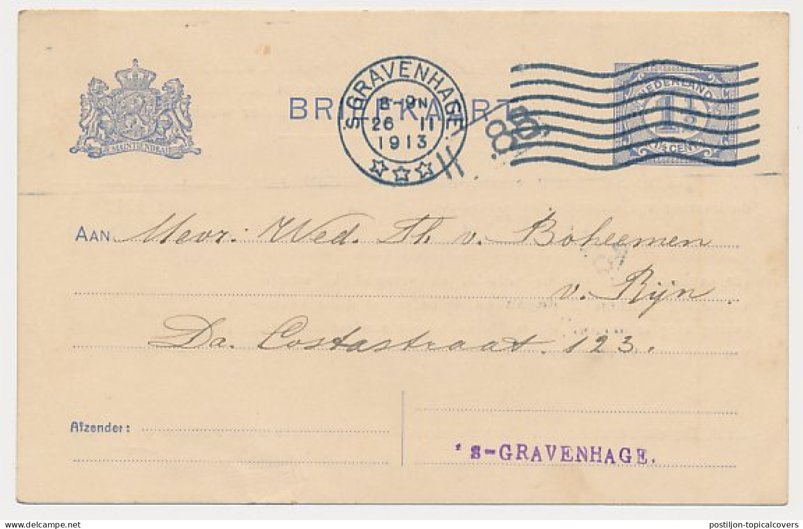 Briefkaart G. DW78-II-i - Duinwaterleiding S-Gravenhage 1913 - Entiers Postaux
