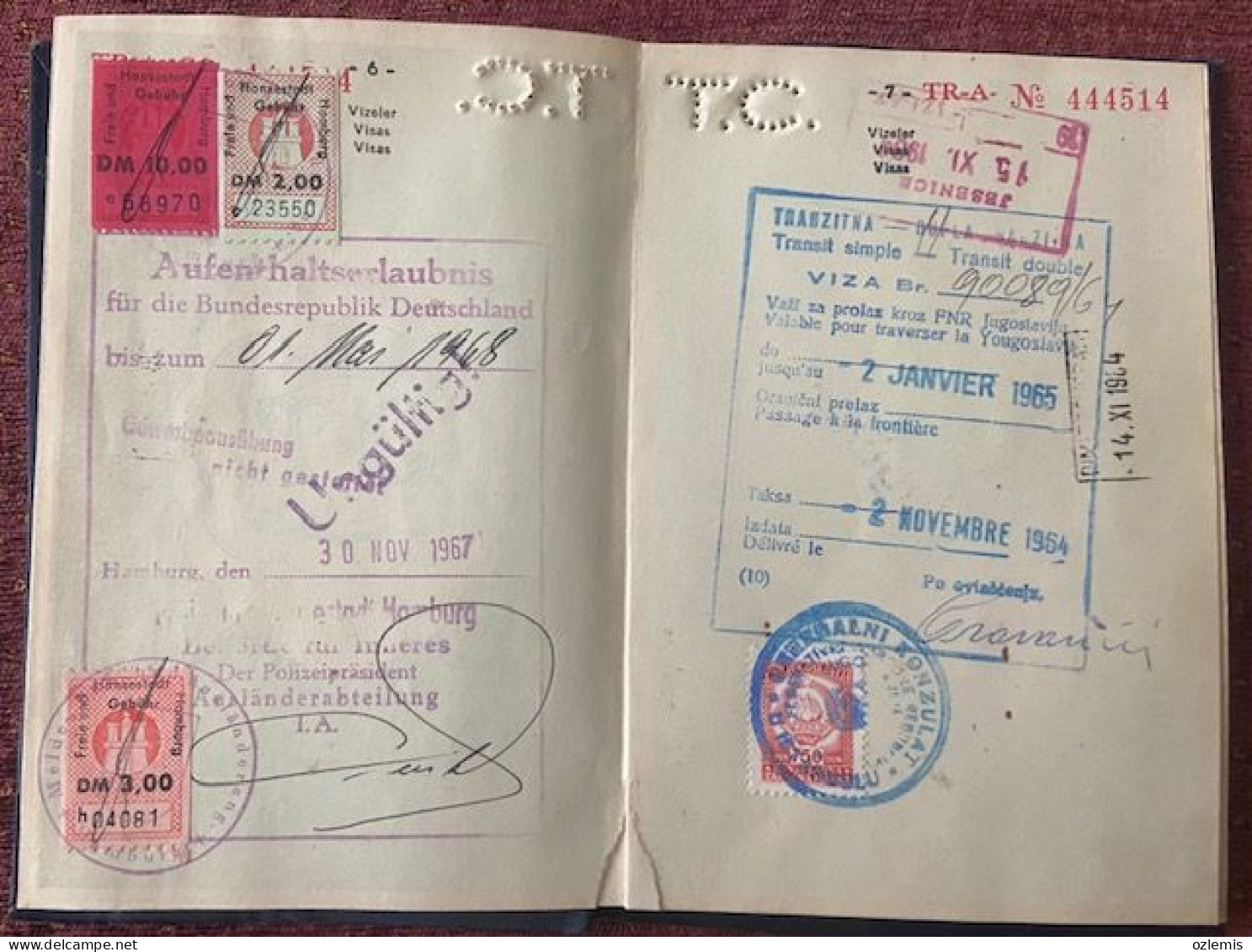 PASSPORT  PASSEPORT, 1964  ,USED,DEUTSCHLAND,YOUGOSLAVIA ,,VİSA AND FISCAL - Collections