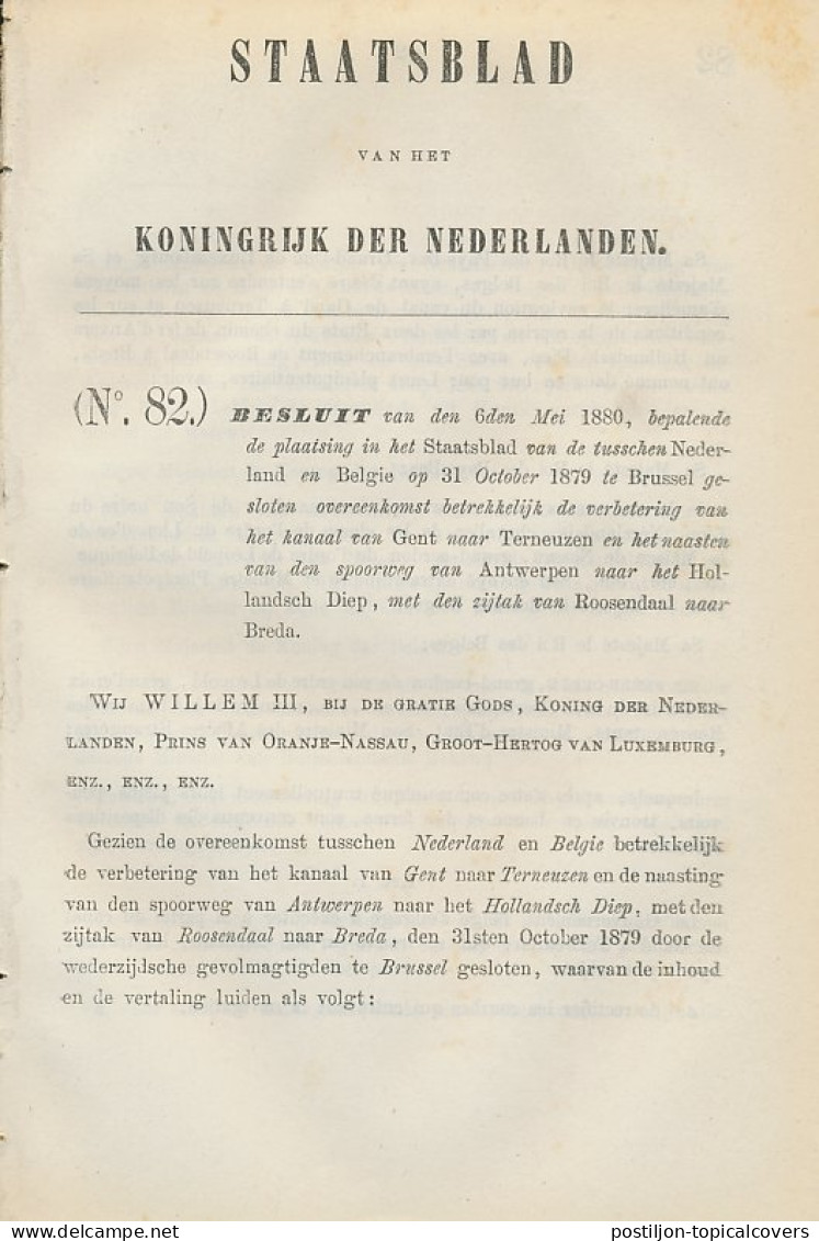Staatsblad 1880 : Spoorlijn Antwerpen - Hollands Diep - Roosenda - Historical Documents