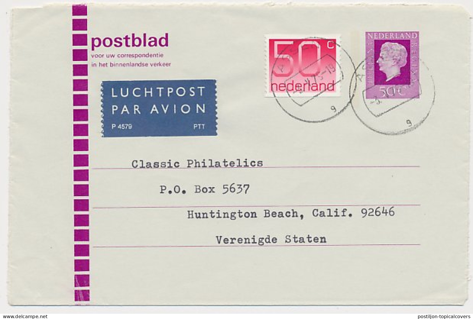 Postblad G. 24 / Bijfrankering Assen - USA 1979 - Postwaardestukken