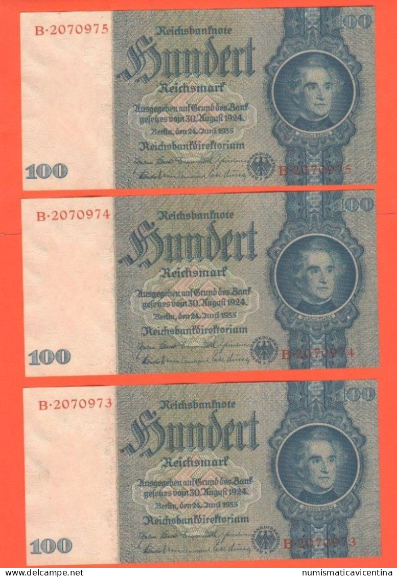 Germany 3 X 100 Reichsmark 1935 Liebig Allemagne Numeri Consecutivi Consecutive Series Numbers - 100 Reichsmark