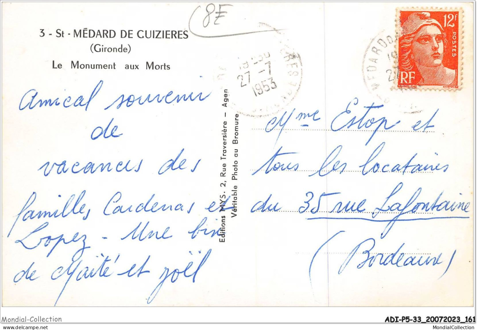 ADIP5-33-0455 - ST-MEDARD DE CUIZIERES - Le Monument Aux Morts  - Other & Unclassified