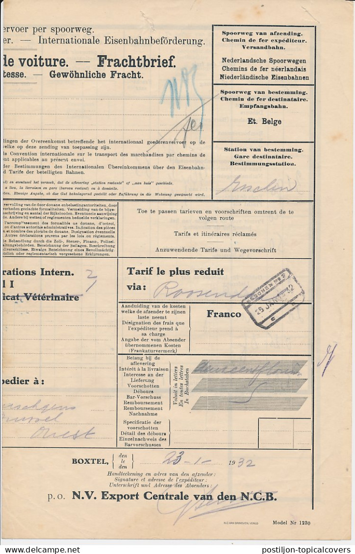 Particuliere Vrachtbrief N.S. Boxtel - Belgie 1932 - Zonder Classificatie